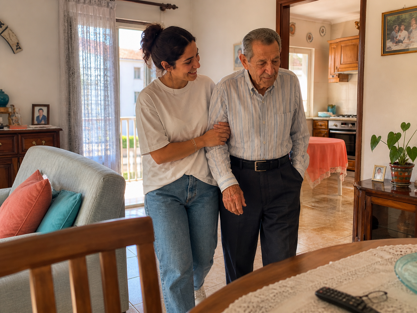 Caregiver supporting an older adult at home